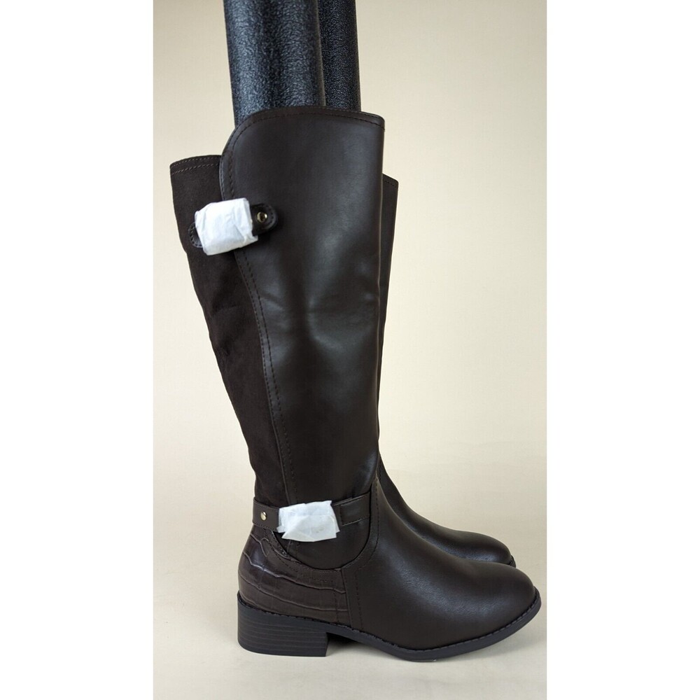 Karen Scott Leandraa Tall Riding Boots Womens 7.5 M Brown Faux Leather Shoes NEW